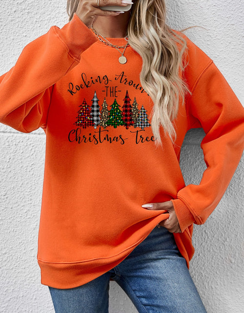 Load image into Gallery viewer, Christmas Tree Graphic Round Neck Sweatshirt
