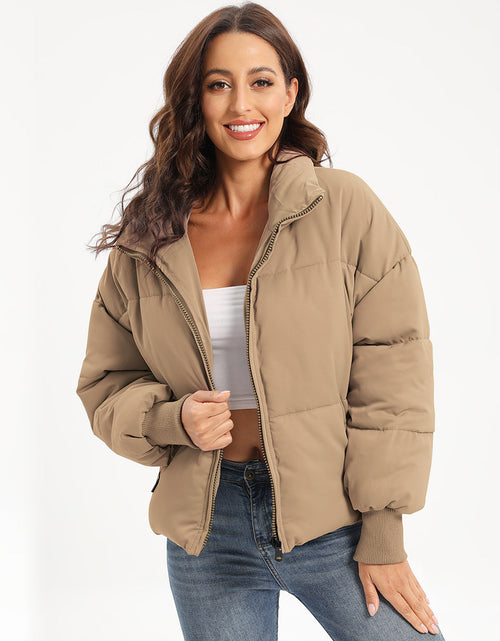 Load image into Gallery viewer, Zip Up Turtleneck Long Sleeve Puffer Jacket
