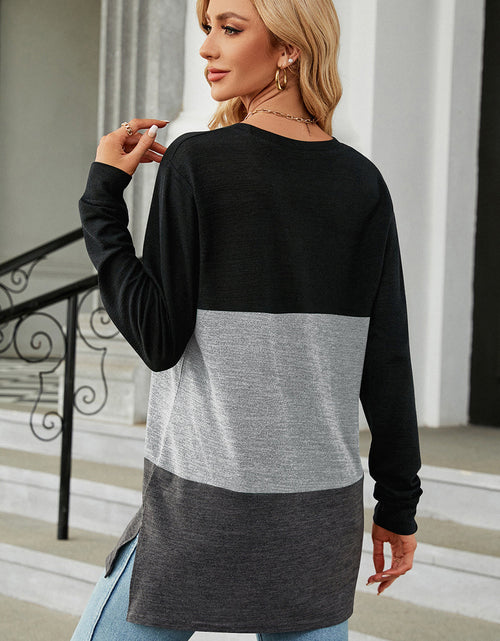 Load image into Gallery viewer, Color Block Round Neck Long Sleeve T-Shirt
