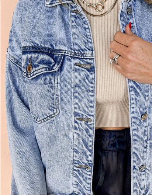Load image into Gallery viewer, Pocketed Button Up Dropped Shoulder Denim Jacket
