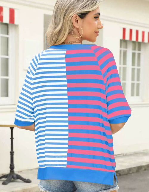 Load image into Gallery viewer, Striped Round Neck Half Sleeve T-Shirt
