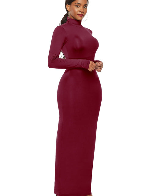 Load image into Gallery viewer, Mock Neck Long Sleeve Maxi Slim Dress
