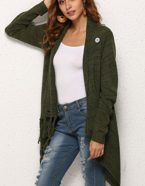 Load image into Gallery viewer, Angel Wings One-Button Tassel Tie Asymmetrical Hem Cardigan
