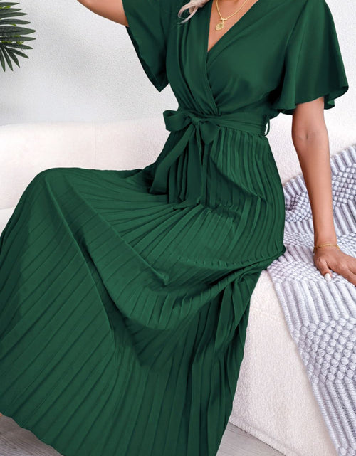 Load image into Gallery viewer, Pleated Flutter Sleeve Belted Dress
