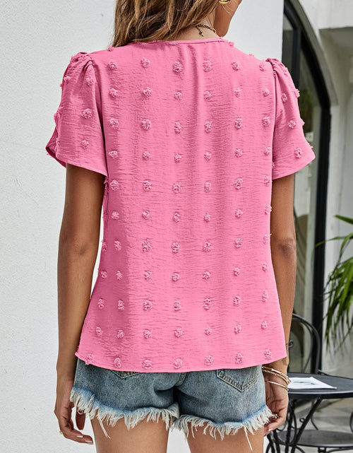 Load image into Gallery viewer, Swiss Dot Round Neck Petal Sleeve Top
