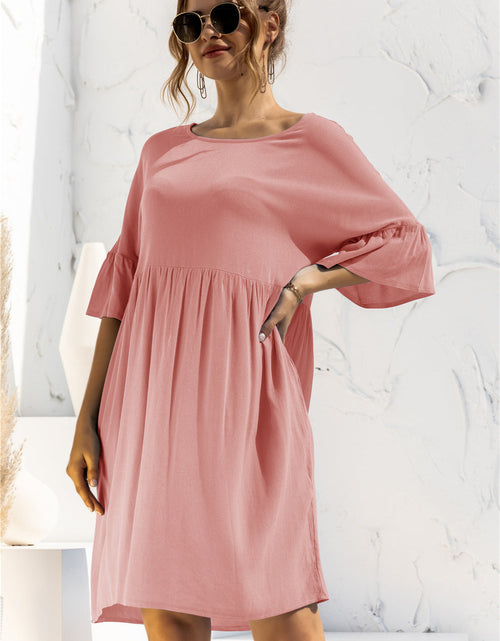 Load image into Gallery viewer, Boat Neck Flounce Sleeve Knee-Length Dress

