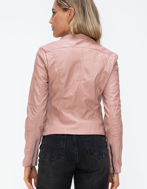 Load image into Gallery viewer, Snobbish Faux Leather Zip Up Drawstring Hooded Jacket
