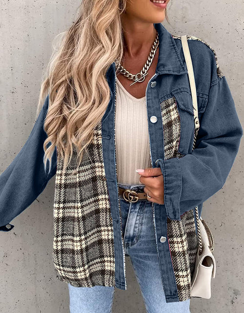 Load image into Gallery viewer, Plaid Button Up Dropped Shoulder Jacket
