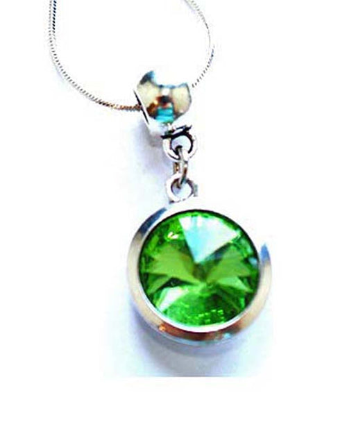 Load image into Gallery viewer, Silver Plated 'August Birthstone' Peridot Colored Crystal Pendant Necklace by Liberty Charms USA
