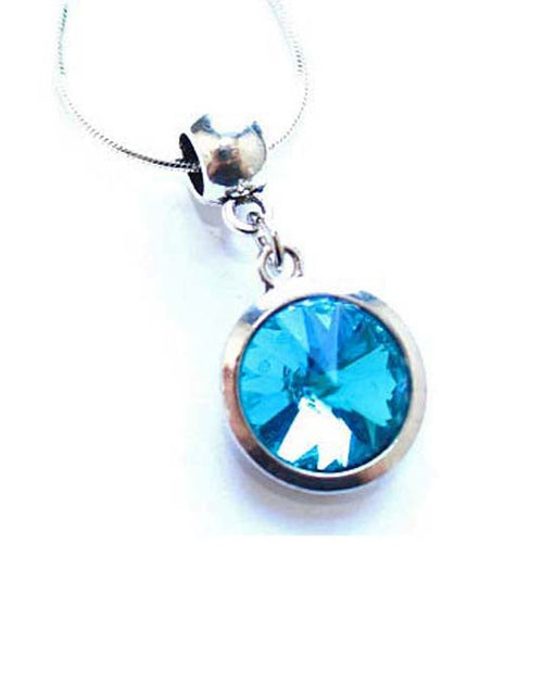 Load image into Gallery viewer, Silver Plated 'March Birthstone' Aqua Colored Crystal Pendant Necklace by Liberty Charms USA

