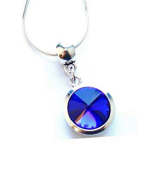 Load image into Gallery viewer, Silver Plated 'September Birthstone' Sapphire Colored Crystal Pendant Necklace by Liberty Charms USA
