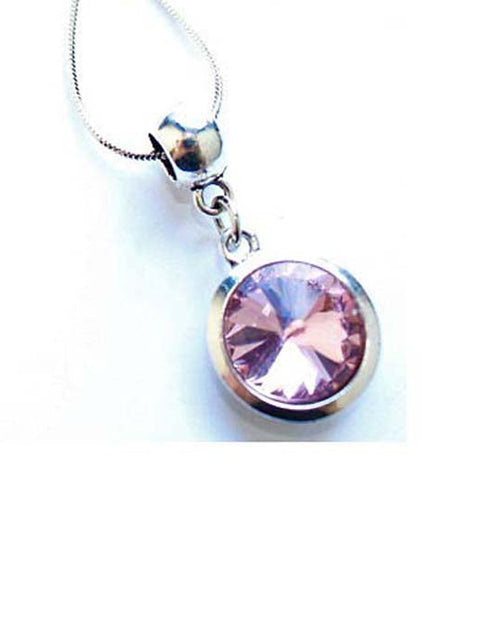 Load image into Gallery viewer, Silver Plated 'October Birthstone' Rose Colored Crystal Pendant Necklace by Liberty Charms USA
