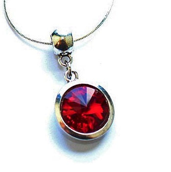 Load image into Gallery viewer, Silver Plated 'July Birthstone' Ruby Colored Crystal Pendant Necklace by Liberty Charms USA
