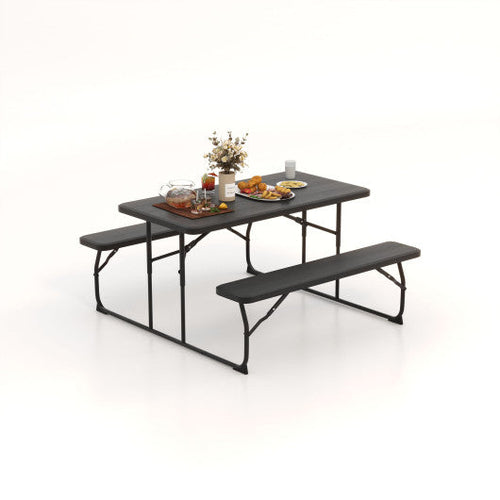 Load image into Gallery viewer, Indoor and Outdoor Folding Picnic Table Bench Set with Wood-like Texture-Black
