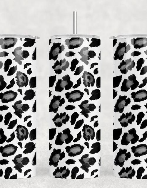 Load image into Gallery viewer, Black and White Leopard Print - 20 oz Steel Skinny Tumbler - Optional Blue Tooth Speaker - Speaker Color will Vary by Rowdy Ridge Co
