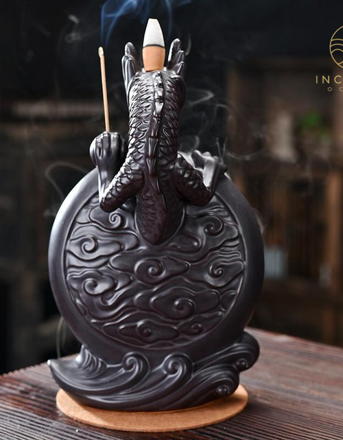 Load image into Gallery viewer, Black Ceramic Dragon Backflow Incense Burner by incenseocean

