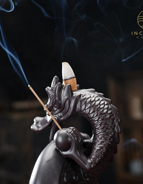Load image into Gallery viewer, Black Ceramic Dragon Backflow Incense Burner by incenseocean
