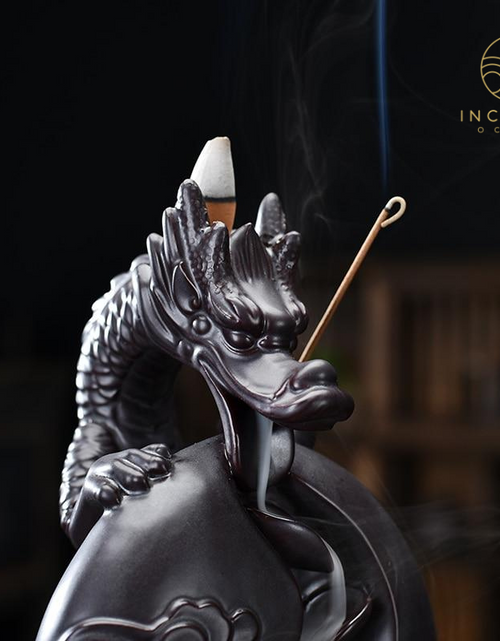 Load image into Gallery viewer, Black Ceramic Dragon Backflow Incense Burner by incenseocean
