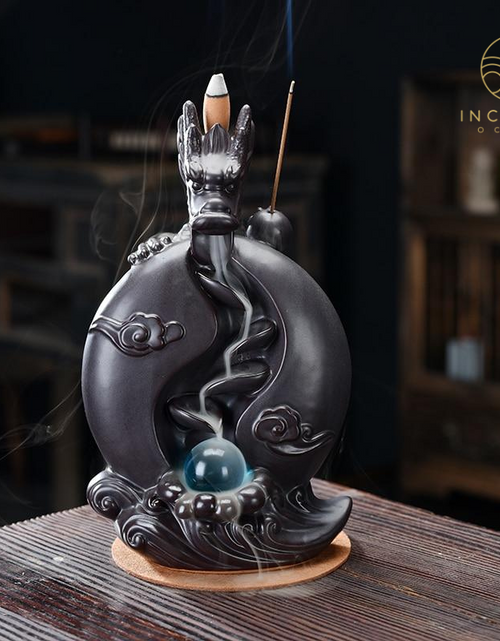 Load image into Gallery viewer, Black Ceramic Dragon Backflow Incense Burner by incenseocean
