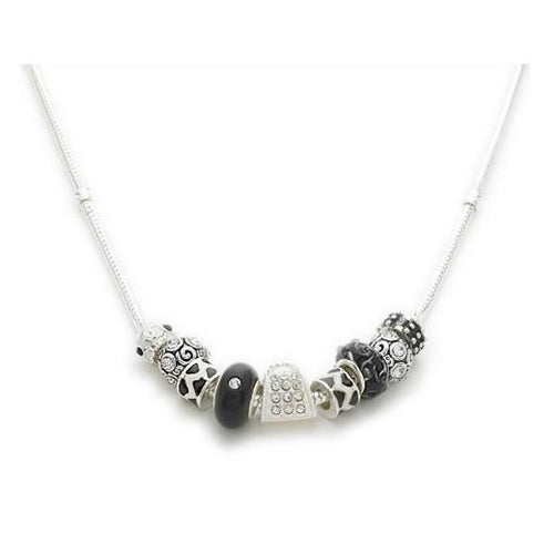 Load image into Gallery viewer, Silver Plated 'Midnight Sparkle' Black White Charm Bead Necklace by Liberty Charms USA
