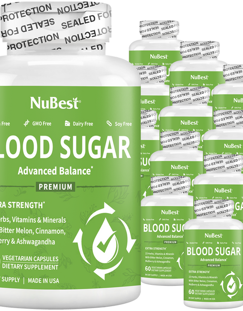 Load image into Gallery viewer, Blood Sugar Supplement, Advanced Formula For Energy Balance, Immunity &amp; Overall Health, 60 Vegan Capsules by NuBest Nutrition®
