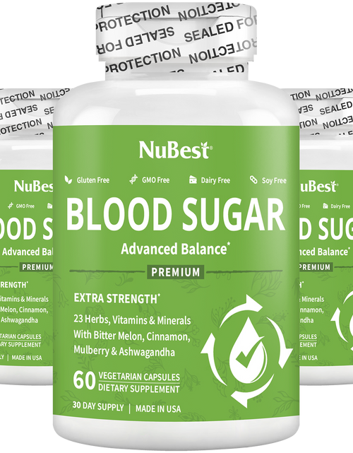 Load image into Gallery viewer, Blood Sugar Supplement, Advanced Formula For Energy Balance, Immunity &amp; Overall Health, 60 Vegan Capsules by NuBest Nutrition®
