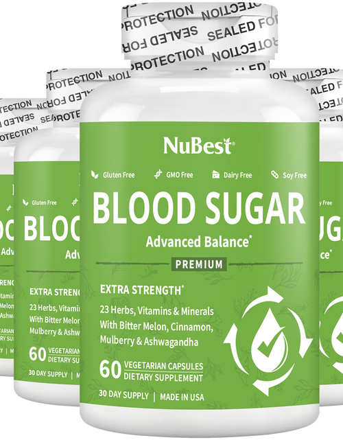 Load image into Gallery viewer, Blood Sugar Supplement, Advanced Formula For Energy Balance, Immunity &amp; Overall Health, 60 Vegan Capsules by NuBest Nutrition®
