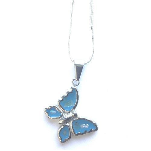 Load image into Gallery viewer, Children's Silver Plated Necklace With Blue Butterfly Pendant by Liberty Charms USA
