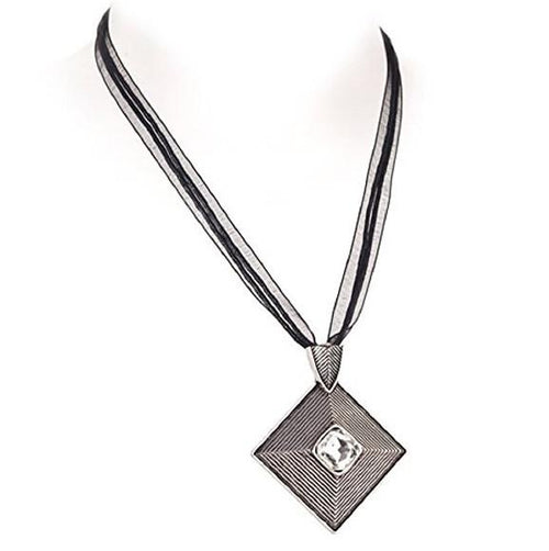 Load image into Gallery viewer, Diamante 'Inca' Square Pendant and Ribbon Chain Boho Necklace by Liberty Charms USA
