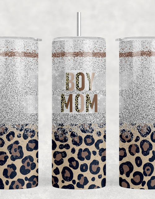 Load image into Gallery viewer, Boy Mom Leopard Print|Skinny Tumbler|Optional Bluetooth Speaker| Speaker Color Varies by Rowdy Ridge Co
