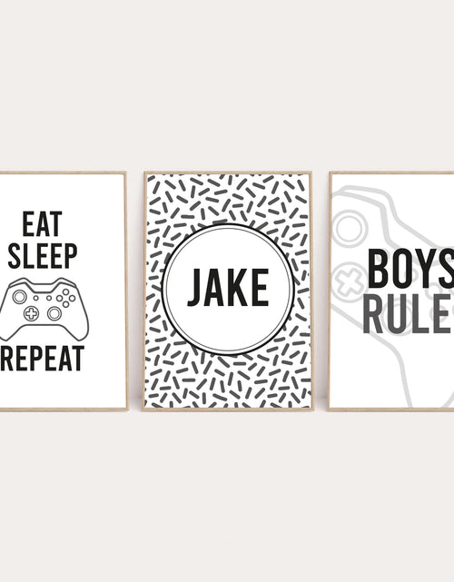 Load image into Gallery viewer, Personalised Name Gamer Eat Sleep Game Repeat Children's Wall Decor Set Of 3 Prints by WinsterCreations™ Official Store
