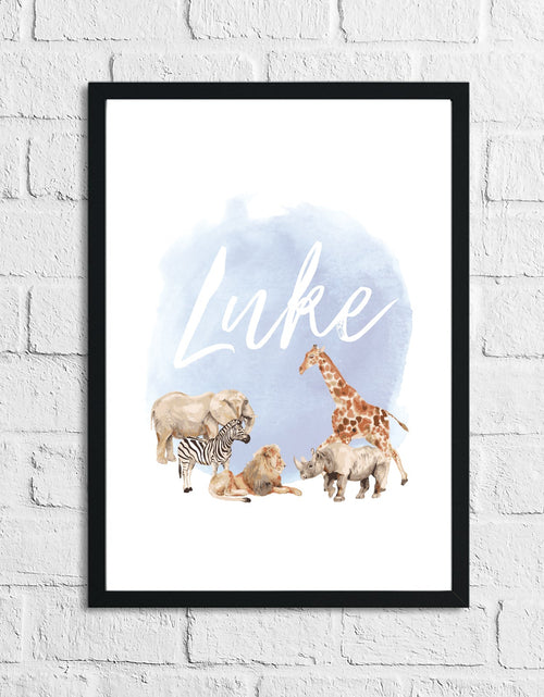Load image into Gallery viewer, Personalised Zoo Animals Blue Name Children's Room Wall Decor Print by WinsterCreations™ Official Store
