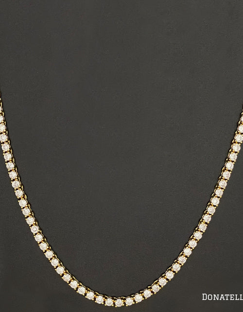 Load image into Gallery viewer, 14K Yellow Gold Plated Round Tennis Necklace 3MM, 16 Inch, Crystal Tennis Necklace, Choker Necklace For Men And Women by Donatello Gian
