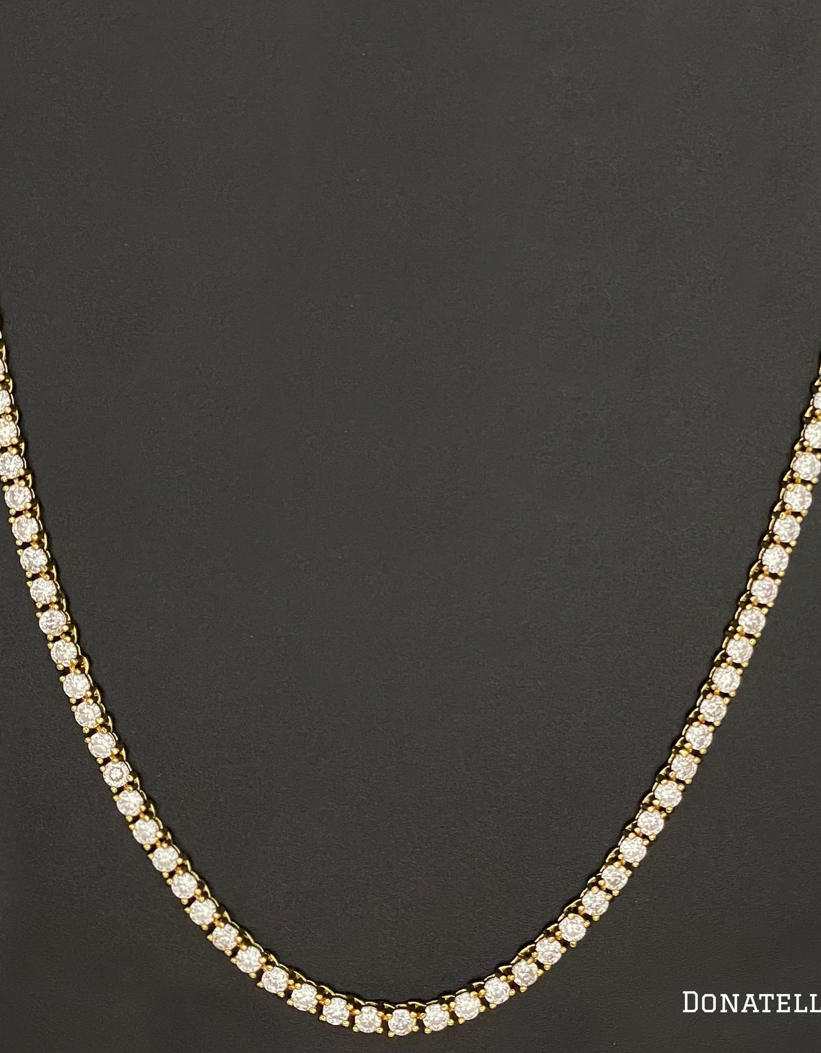 14K Yellow Gold Plated Round Tennis Necklace 3MM, 16 Inch, Crystal Tennis Necklace, Choker Necklace For Men And Women by Donatello Gian