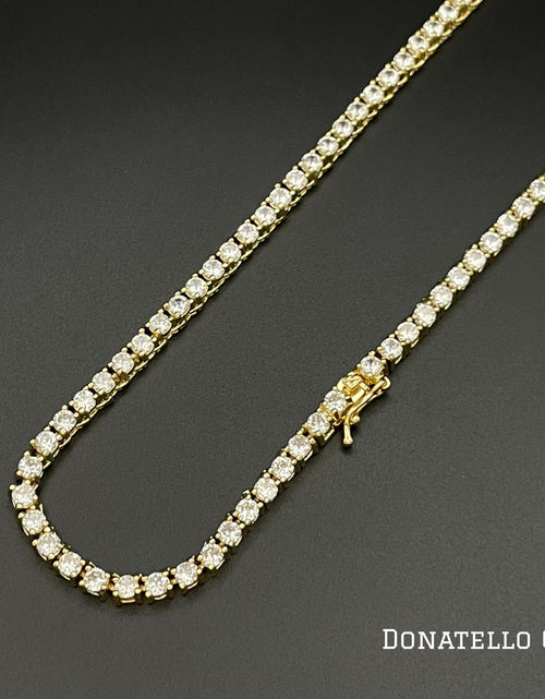 Load image into Gallery viewer, 14K Yellow Gold Plated Round Tennis Necklace 3MM, 16 Inch, Crystal Tennis Necklace, Choker Necklace For Men And Women by Donatello Gian
