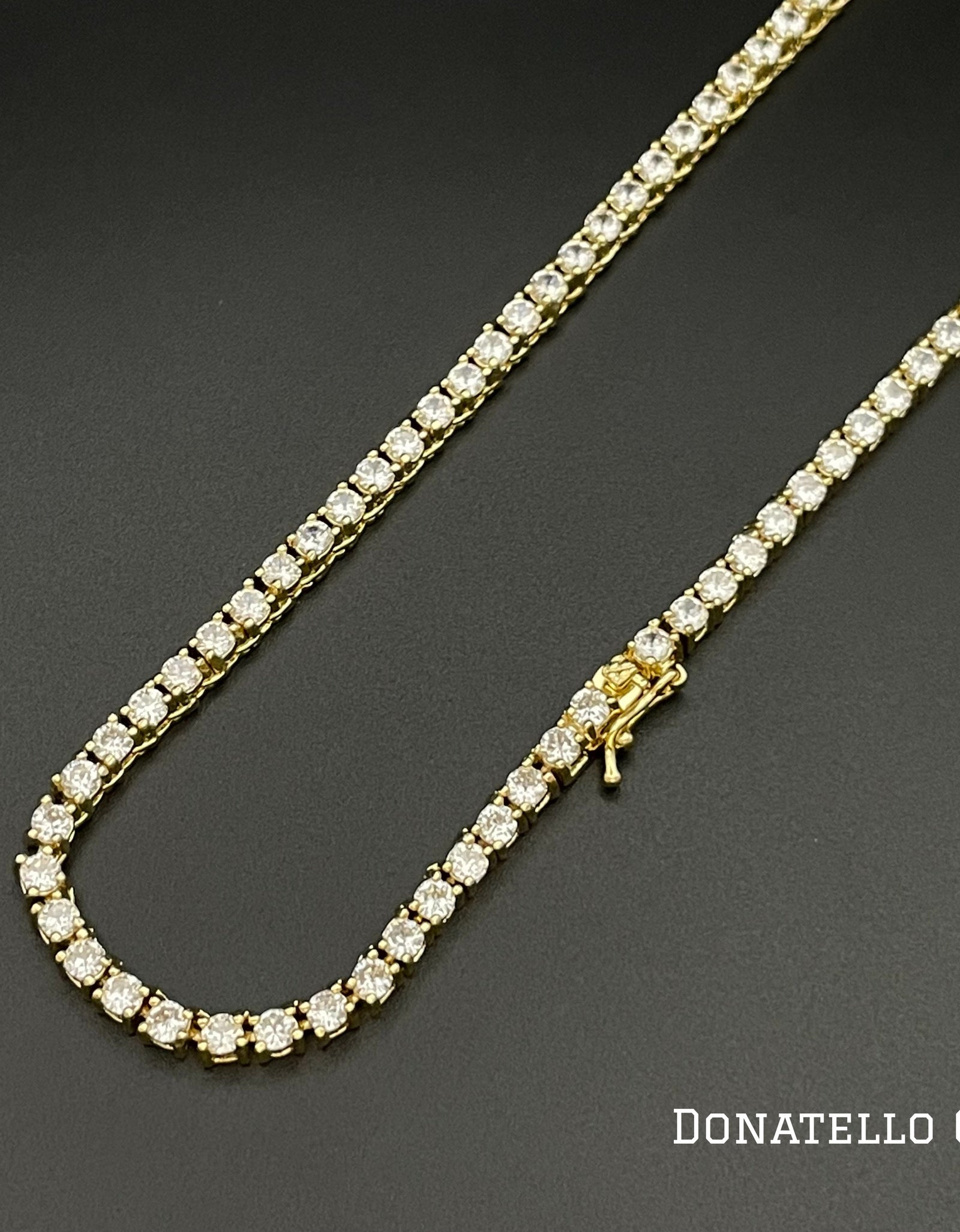 14K Yellow Gold Plated Round Tennis Necklace 3MM, 16 Inch, Crystal Tennis Necklace, Choker Necklace For Men And Women by Donatello Gian