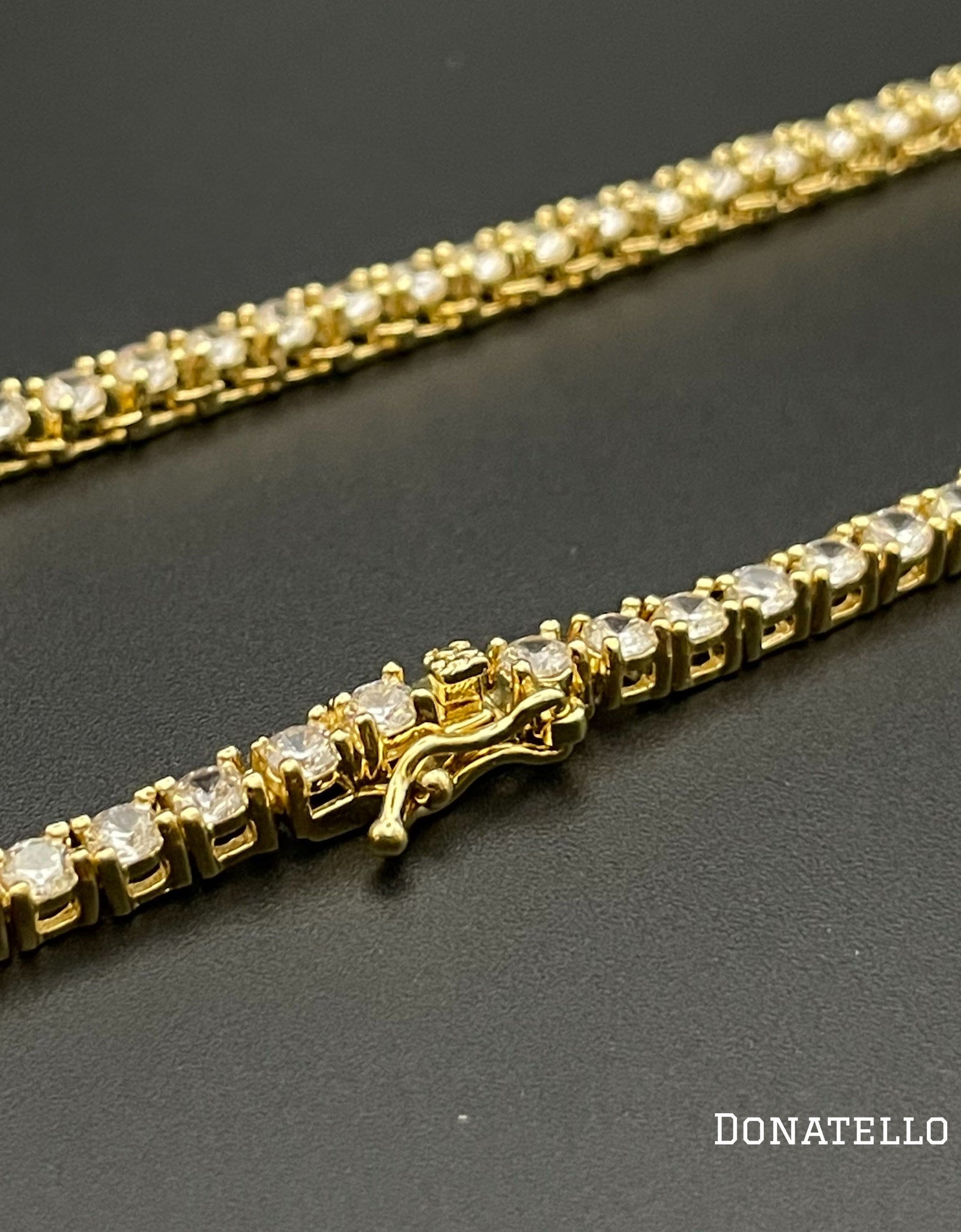 14K Yellow Gold Plated Round Tennis Necklace 3MM, 16 Inch, Crystal Tennis Necklace, Choker Necklace For Men And Women by Donatello Gian