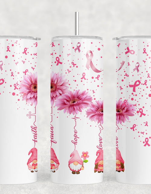 Load image into Gallery viewer, Breast Cancer Awareness Gnomes - 20 oz Steel Skinny Tumbler - Optional Blue Tooth Speaker - Speaker Color will Vary by Rowdy Ridge Co
