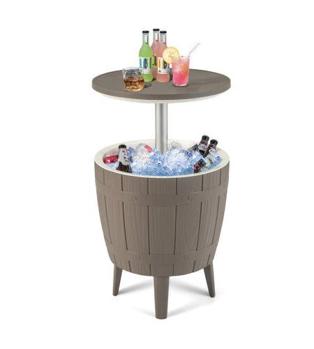 10 Gallon Cooler Bar Table Outdoor Coffee Table Ice Bucket with Telescopic Tabletop for Beer and Wine-Brown