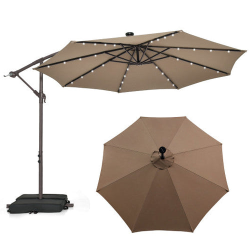 Load image into Gallery viewer, 10 Feet Cantilever Umbrella with 32 LED Lights and Solar Panel Batteries-Tan
