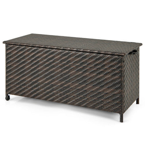 Load image into Gallery viewer, 85 Gallon Outdoor Storage Box with Removable Liner and Universal Wheels-Brown

