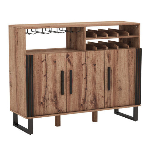 Load image into Gallery viewer, Home Wine Bar Cabinet with 3 Doors and Adjustable Shelves-Brown

