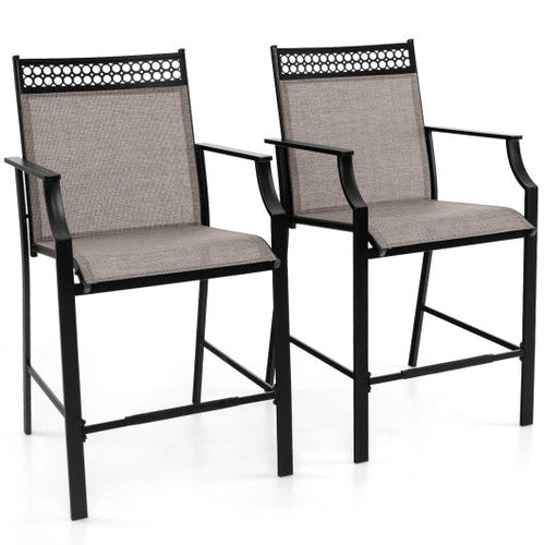 Load image into Gallery viewer, Outdoor Counter Stools Set of 2 Heavy-Duty Barstools with Footrest and Armrests-Coffee
