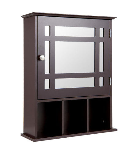 Wall Mounted and Mirrored Bathroom Cabinet-Brown