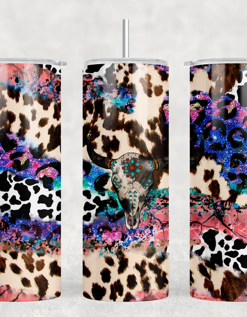 Load image into Gallery viewer, Bull Skull - 20 oz Steel Skinny Tumbler - Optional Blue Tooth Speaker - Speaker Color will Vary by Rowdy Ridge Co
