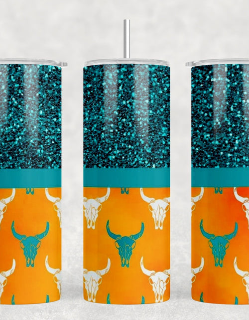 Load image into Gallery viewer, Bull Skull - 20 oz Steel Skinny Tumbler - Optional Blue Tooth Speaker - Speaker Color will Vary by Rowdy Ridge Co
