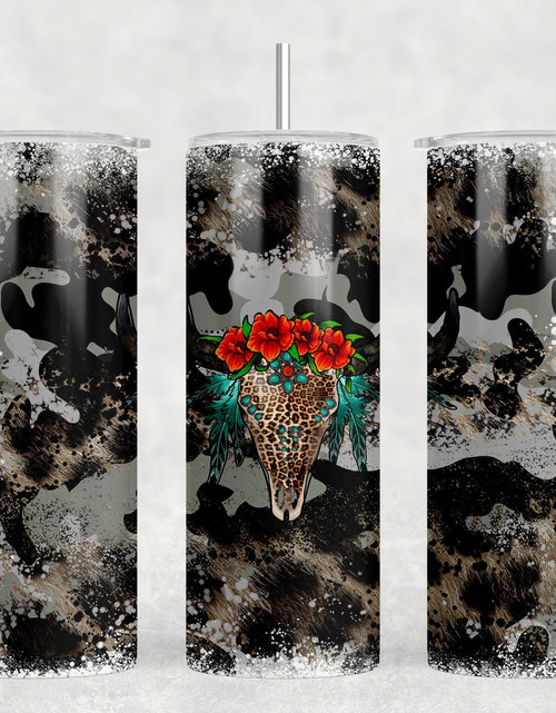 Load image into Gallery viewer, Bull Skull - 20 oz Steel Skinny Tumbler - Optional Blue Tooth Speaker - Speaker Color will Vary by Rowdy Ridge Co
