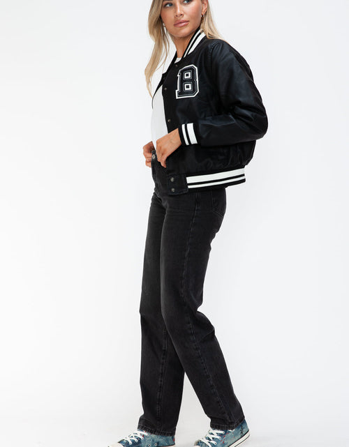 Load image into Gallery viewer, Love Me Now PU Leather Contrast Snap Down Bomber Jacket
