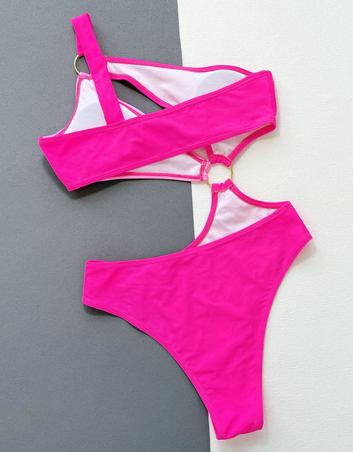 Load image into Gallery viewer, One-Shoulder Cutout Ring Detail One-Piece Swimsuit
