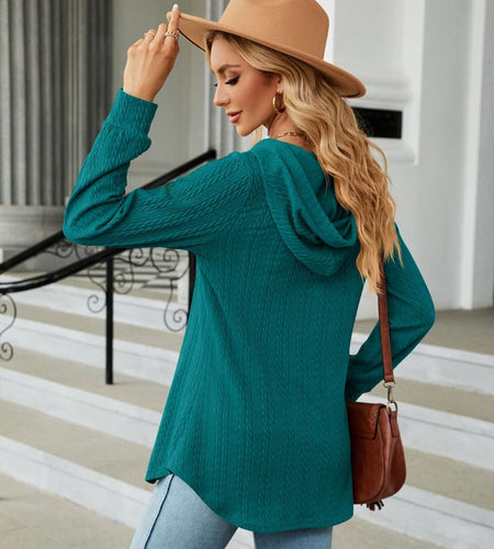 Long Sleeve Hooded Blouse